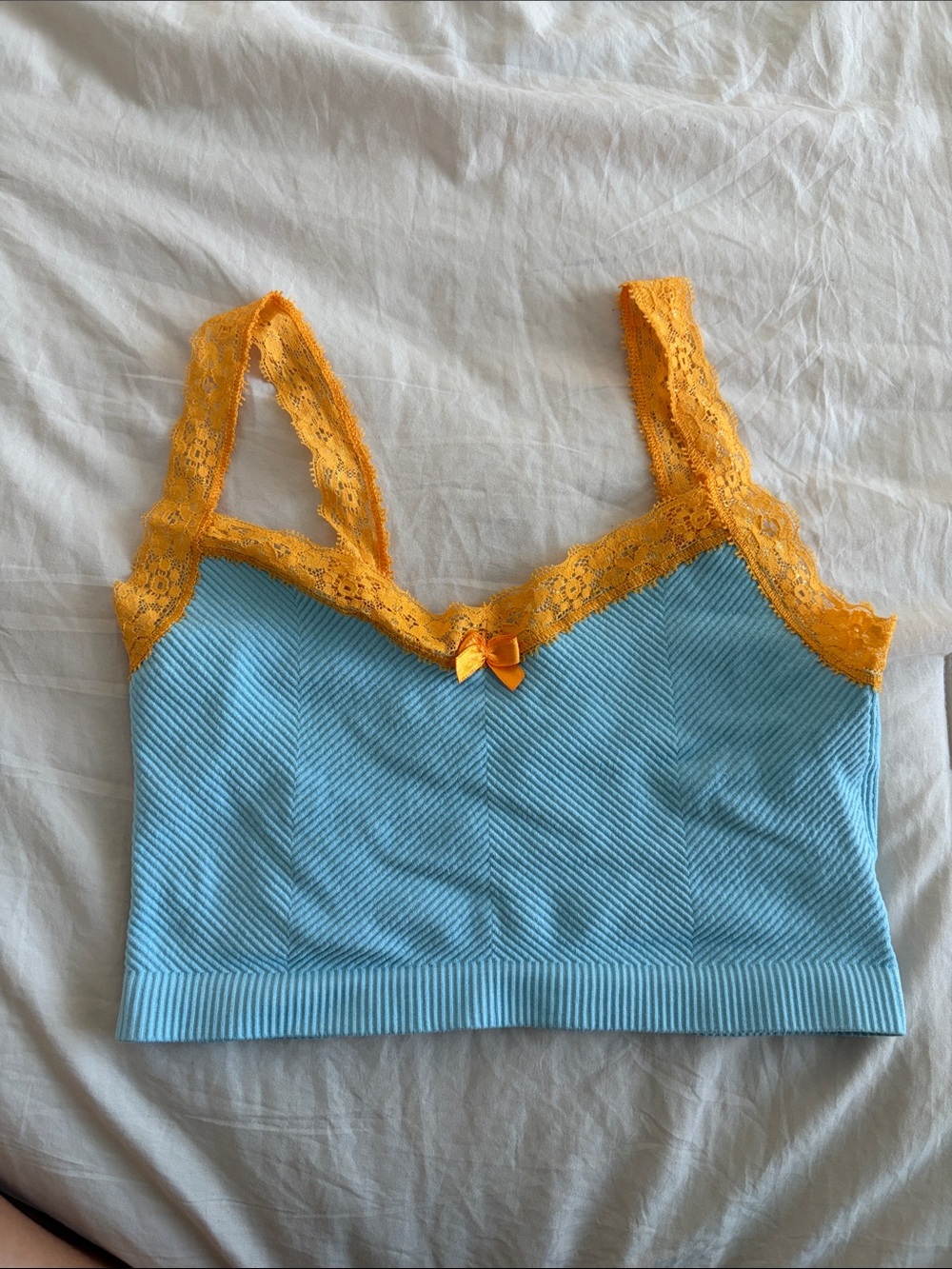 Urban Outfitters Sky Blue Bralette with Orange Lace